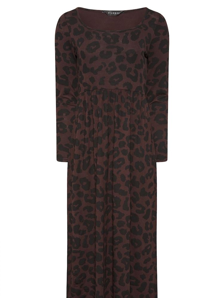 PixieGirl Petite Brown Long Sleeve Midi Dress - Image 5 of 5