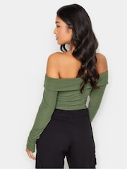 PixieGirl Petite Green Folder Over Ribbed Top - Image 2 of 4
