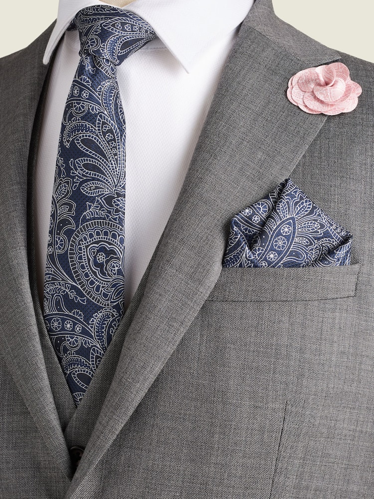 Azul marino/rosa - Conjunto con estampado de cachemir texturizado de corbata, pañuelo de bolsillo y alfiler - Imagen 1 de 7 Azul marino/rosa - Conjunto con estampado de cachemir texturizado de corbata, pañuelo de bolsillo y alfiler - Imagen 1 de 7
