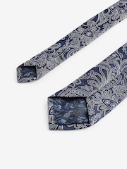 Navy Blue/Pink Textured Paisley Tie, Pocket Square And Pin Set - Image 5 of 7