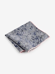 Navy Blue/Pink Textured Paisley Tie, Pocket Square And Pin Set - Image 6 of 7