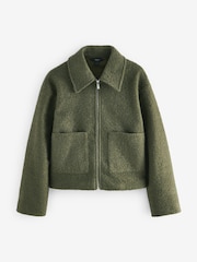 Olive Green Zip Through Short Textured Jacket - Image 1 of 1