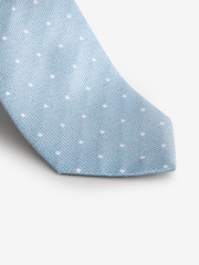 Light Grey/Light Blue Check Slim Tie And Pocket Square Set - Image 2 of 11