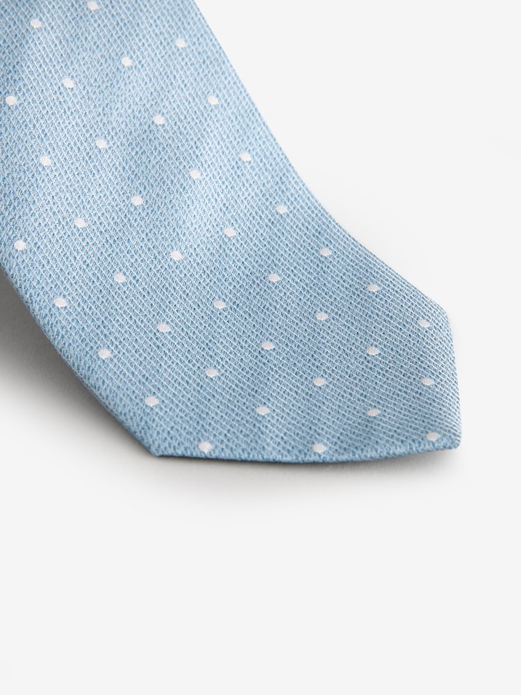 Light Grey/Light Blue Check Slim Tie And Pocket Square Set - Image 2 of 11