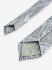 Light Grey/Light Blue Check Slim Tie And Pocket Square Set - Image 4 of 11