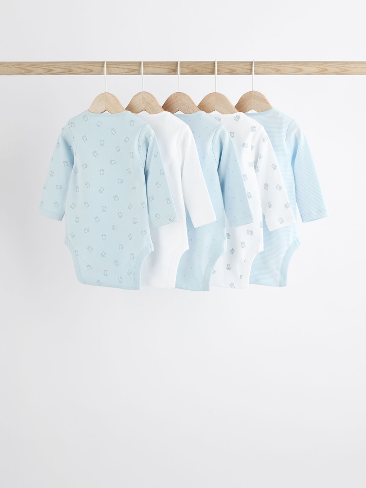 Blue 5 Pack Baby Bear Long Sleeve Bodysuits - Image 7 of 13