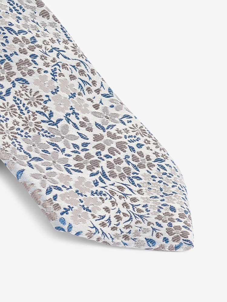 Neutral Brown Floral Pattern Tie - Image 2 of 3
