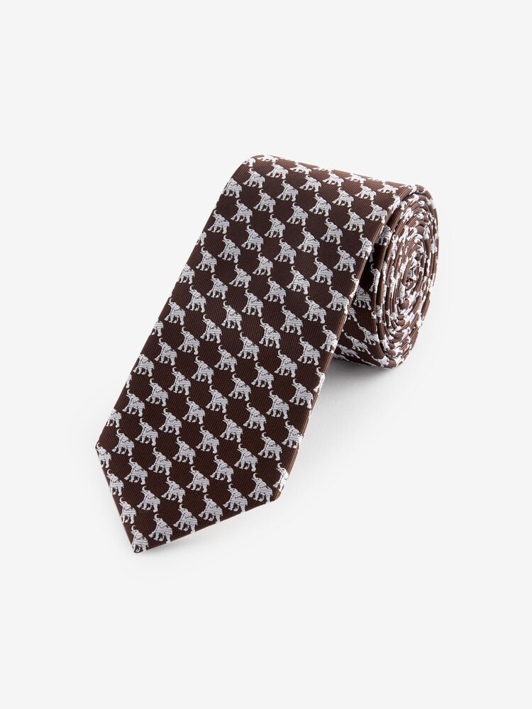 Brown Elephant Slim Pattern Tie - Image 1 of 3