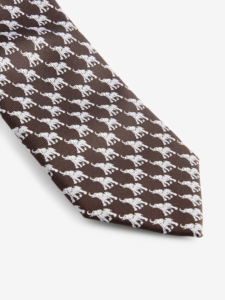 Brown Elephant Slim Pattern Tie - Image 2 of 3
