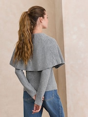 Grey Knitted Ribbed Long Sleeve Cape Layer Jumper - Image 4 of 8