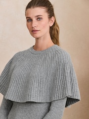 Grey Knitted Ribbed Long Sleeve Cape Layer Jumper - Image 5 of 8