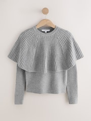 Grey Knitted Ribbed Long Sleeve Cape Layer Jumper - Image 6 of 8