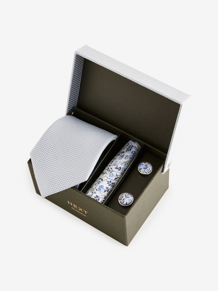 Light Blue Silk Tie, Pocket Square and Cufflinks Gift Box Set - Image 1 of 4