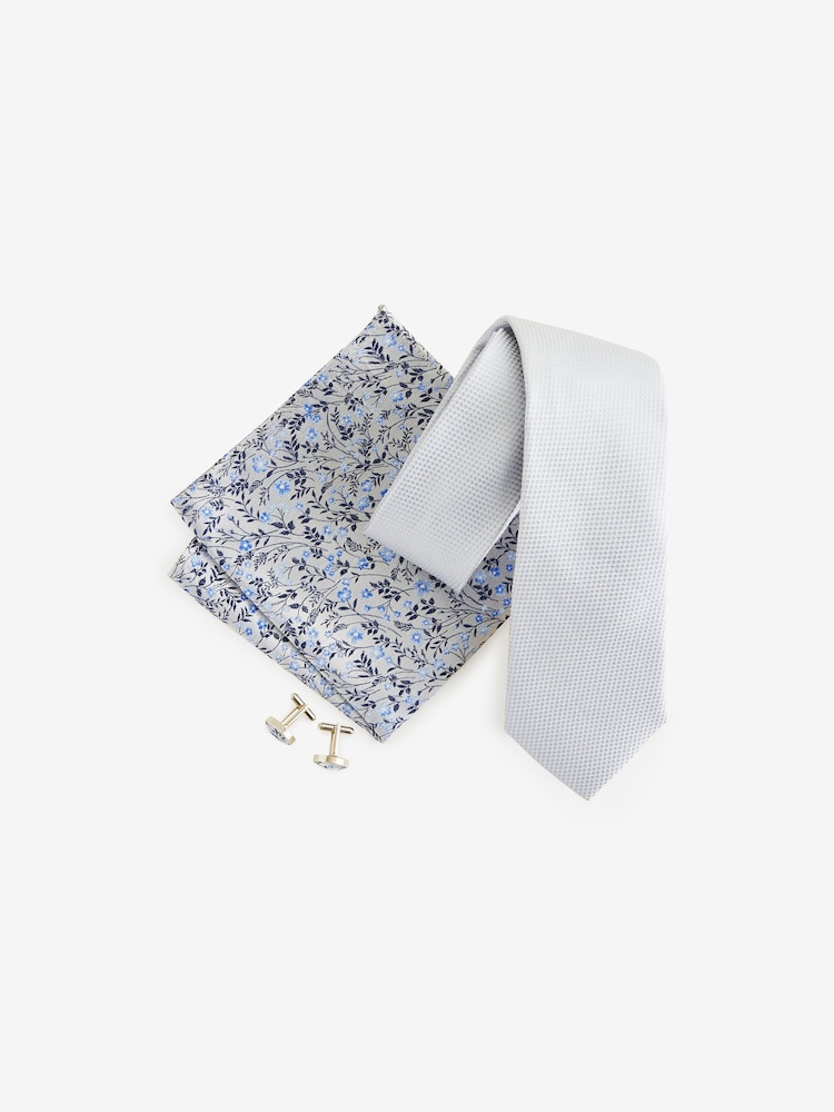 Light Blue Silk Tie, Pocket Square and Cufflinks Gift Box Set - Image 2 of 4