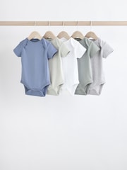 Grey/White Short Sleeve Bodysuits 5 Pack - Image 1 of 14