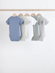 Grey/White Short Sleeve Bodysuits 5 Pack - Image 2 of 14