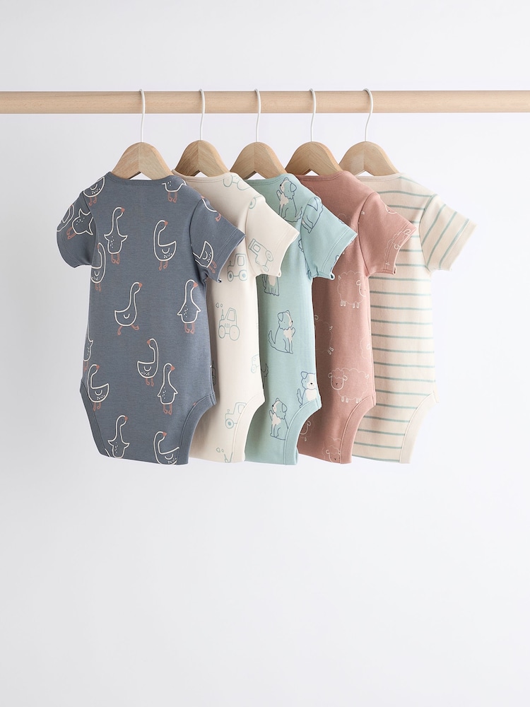 Farm Character Baby 100% Cotton Short Sleeved Bodysuits 5 Pack - Image 2 of 12