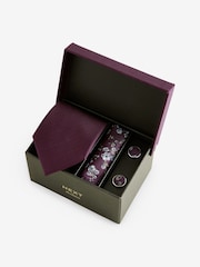 Burgundy Red Silk Tie, Pocket Square and Cufflinks Gift Box Set - Image 1 of 4