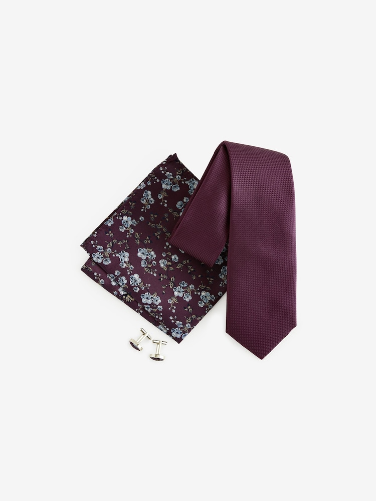 Burgundy Red Silk Tie, Pocket Square and Cufflinks Gift Box Set - Image 2 of 4