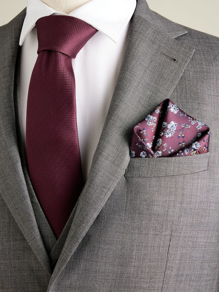 Burgundy Red Silk Tie, Pocket Square and Cufflinks Gift Box Set - Image 3 of 4