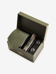 Olive Green Silk Tie, Pocket Square and Cufflinks Gift Box Set - Image 1 of 4