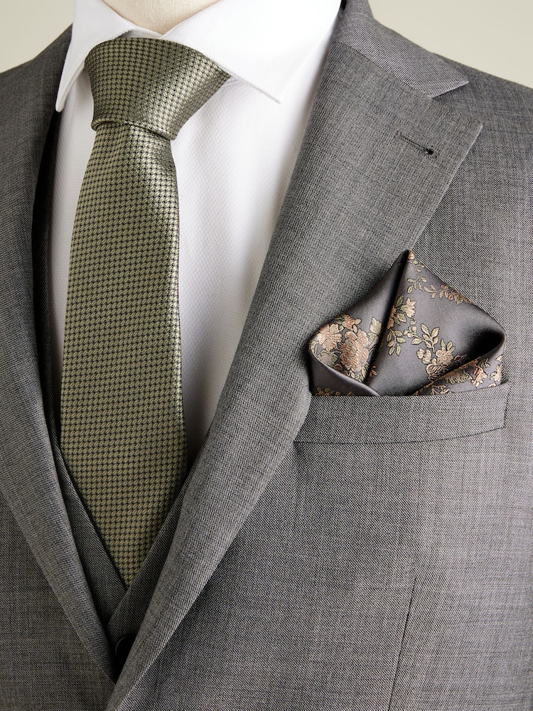 Olive Green Silk Tie, Pocket Square and Cufflinks Gift Box Set - Image 3 of 4