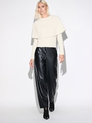 Ecru Knitted Ribbed Long Sleeve Cape Layer Jumper - Image 2 of 8