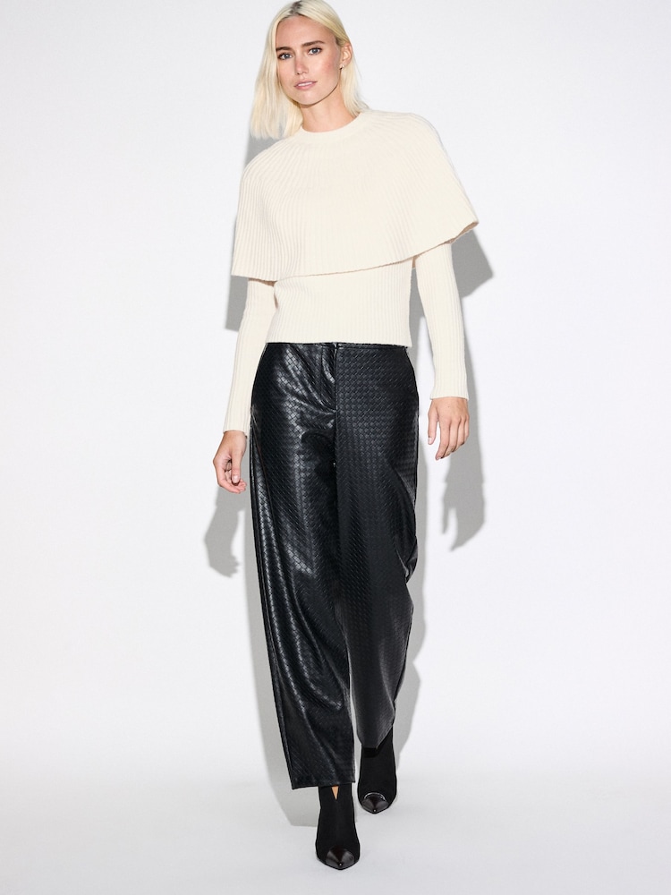 Ecru Knitted Ribbed Long Sleeve Cape Layer Jumper - Image 2 of 8 Ecru Knitted Ribbed Long Sleeve Cape Layer Jumper - Image 2 of 8