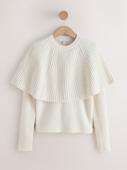 Ecru Knitted Ribbed Long Sleeve Cape Layer Jumper - Image 6 of 8