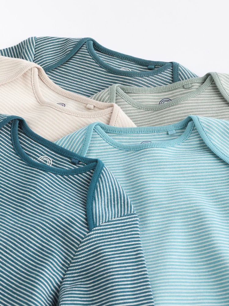 Blue Stripe Long Sleeve Baby Bodysuits 5 Pack - Image 12 of 13