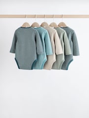 Blue Stripe Long Sleeve Baby Bodysuits 5 Pack - Image 2 of 13