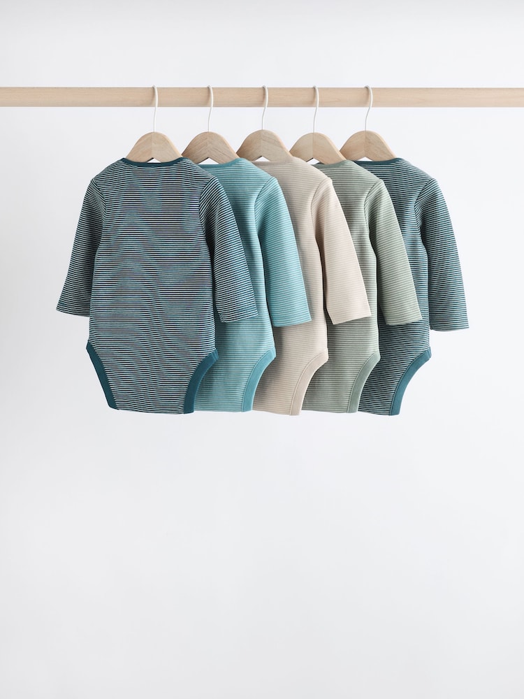 Blue Stripe Long Sleeve Baby Bodysuits 5 Pack - Image 2 of 13