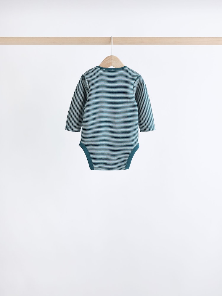 Blue Stripe Long Sleeve Baby Bodysuits 5 Pack - Image 4 of 13