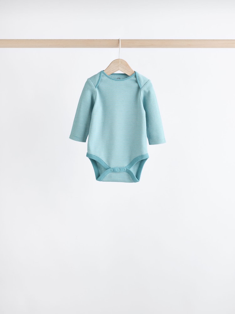 Blue Stripe Long Sleeve Baby Bodysuits 5 Pack - Image 5 of 13