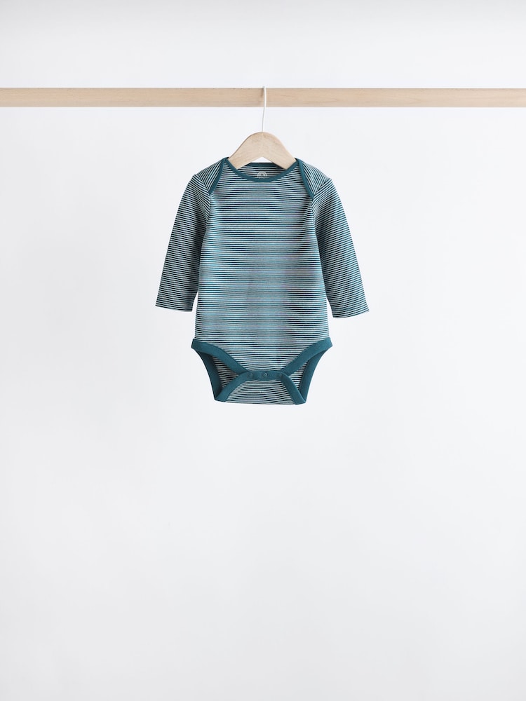Blue Stripe Long Sleeve Baby Bodysuits 5 Pack - Image 7 of 13