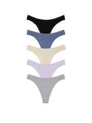 Victoria's Secret PINK Black/Grey/Nude/Blue/Purple Thong 5 Pack Knickers - Image 1 of 3