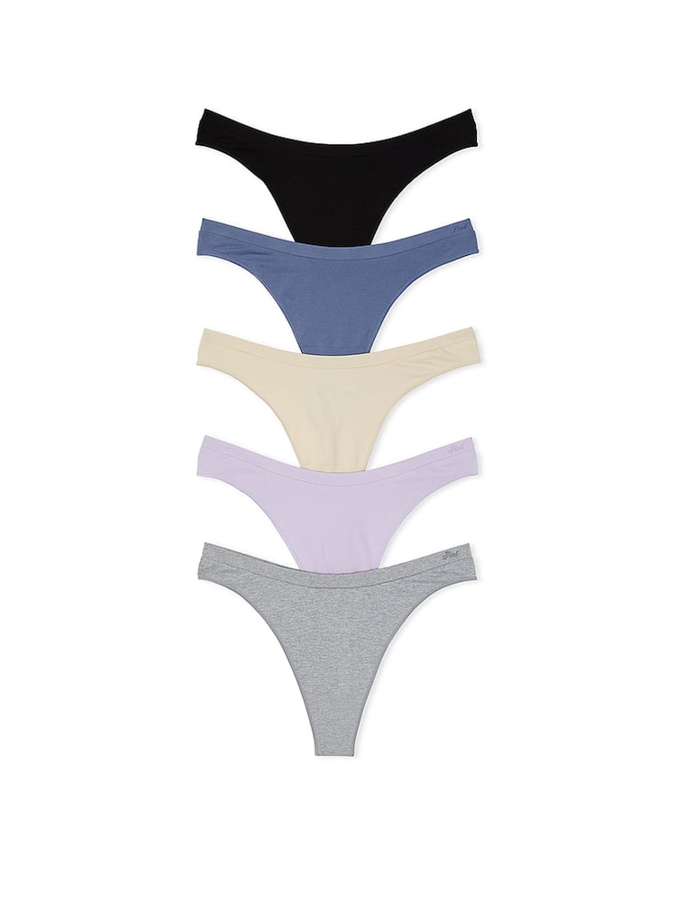 Victoria's Secret PINK Black/Grey/Nude/Blue/Purple Thong 5 Pack Knickers - Image 1 of 3