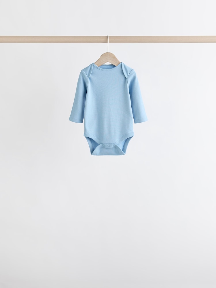 Blue 7 Pack Baby Long Sleeve Bodysuits - Image 4 of 10