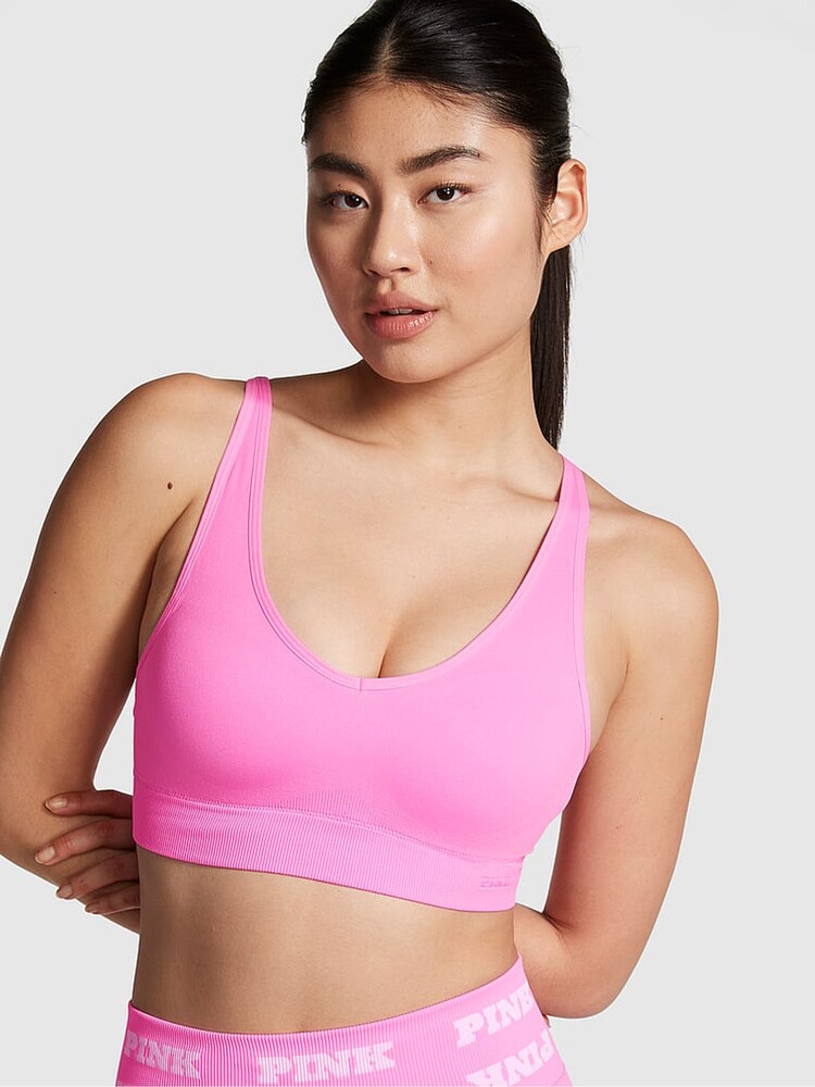 Victoria's Secret PINK Lola Pink Non Wired Lightly Lined Seamless Air Medium Impact Sports Bra - Image 1 of 1 Victoria's Secret PINK Lola Pink Non Wired Lightly Lined Seamless Air Medium Impact Sports Bra - Image 1 of 1