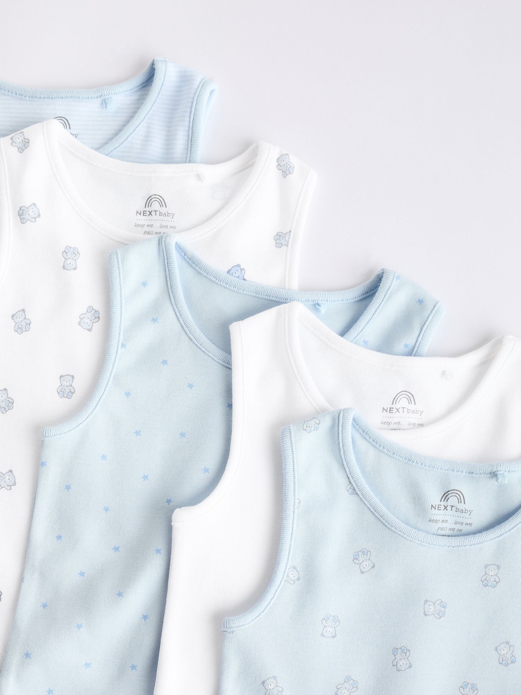 Blue Bear Print Baby Vests 5 Pack - Image 9 of 12