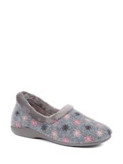 Pavers Grey Embroidered Slippers - Image 1 of 4