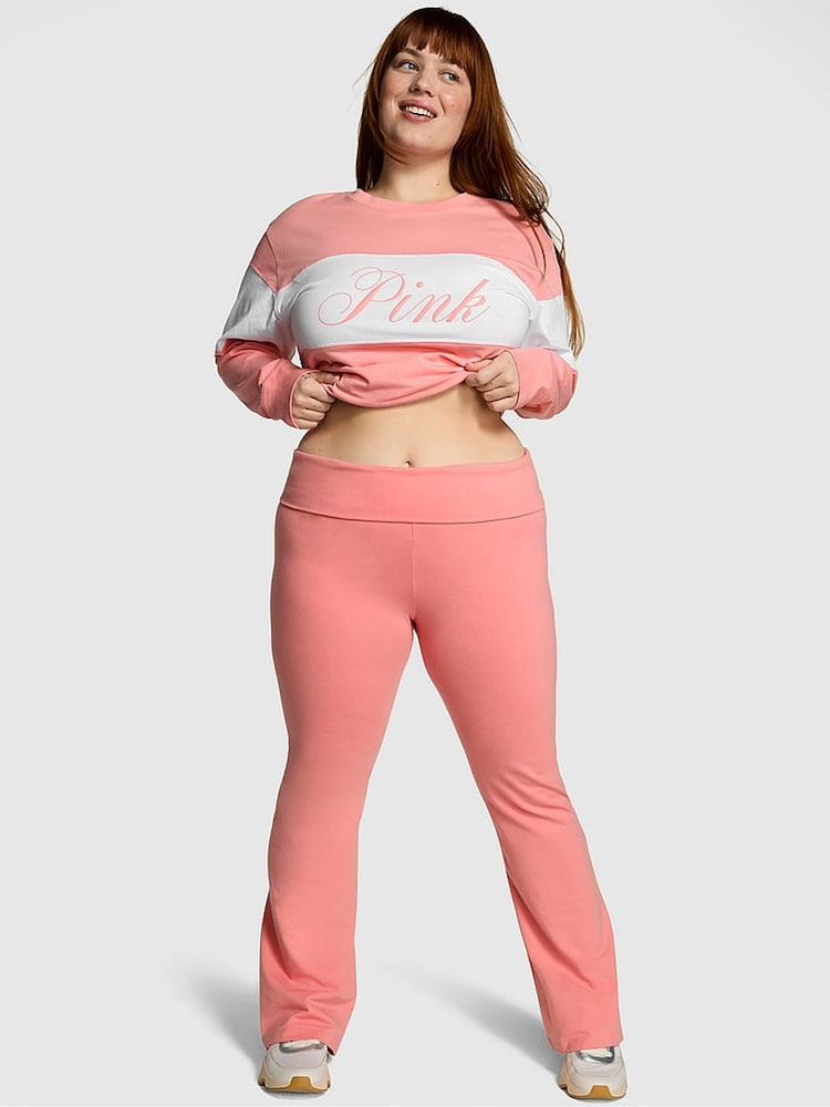 Victoria's Secret PINK Passion Pink Cotton Foldover Flare Legging - Image 1 of 1 Victoria's Secret PINK Passion Pink Cotton Foldover Flare Legging - Image 1 of 1