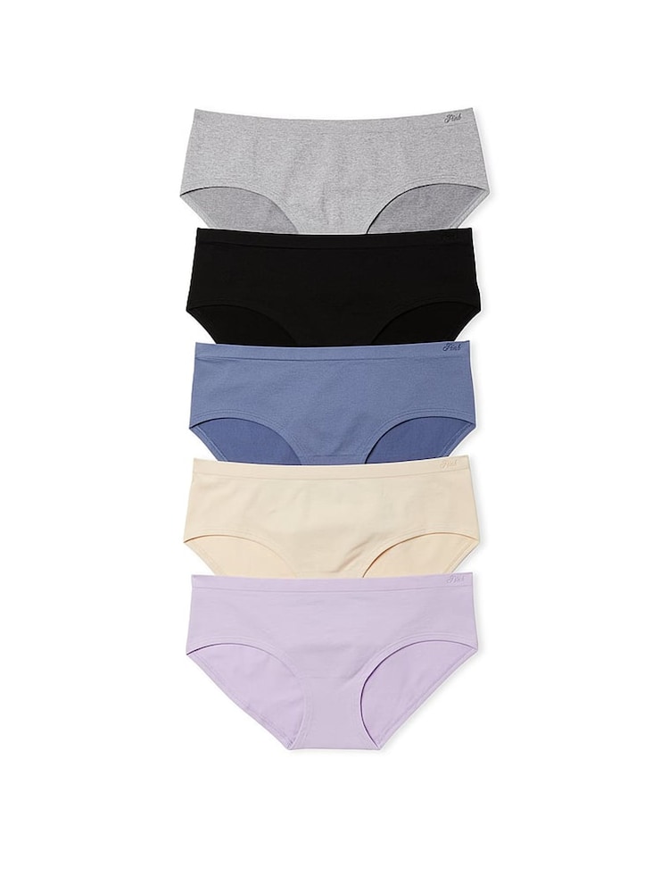 Victoria's Secret PINK Black/Grey/Nude/Blue/Purple Hipster 5 Pack Knickers - Image 1 of 3