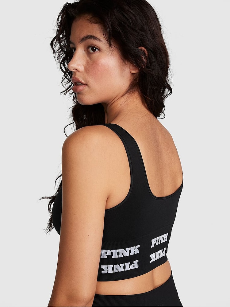 Victoria's Secret PINK Pure Black Seamless Logo Low Impact Sports Bra - Image 2 of 3