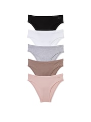 PINK Black/Grey/White/Brown/Pink Cheeky 5 Pack Knickers - Image 1 of 3