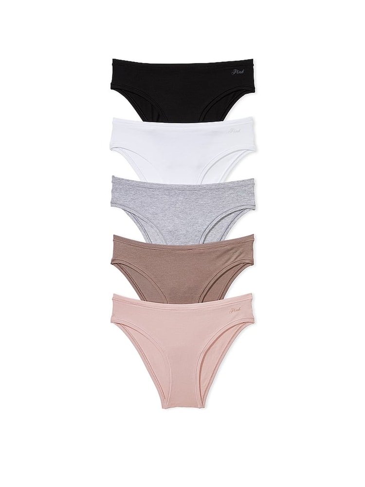 PINK Black/Grey/White/Brown/Pink Cheeky 5 Pack Knickers - Image 1 of 3