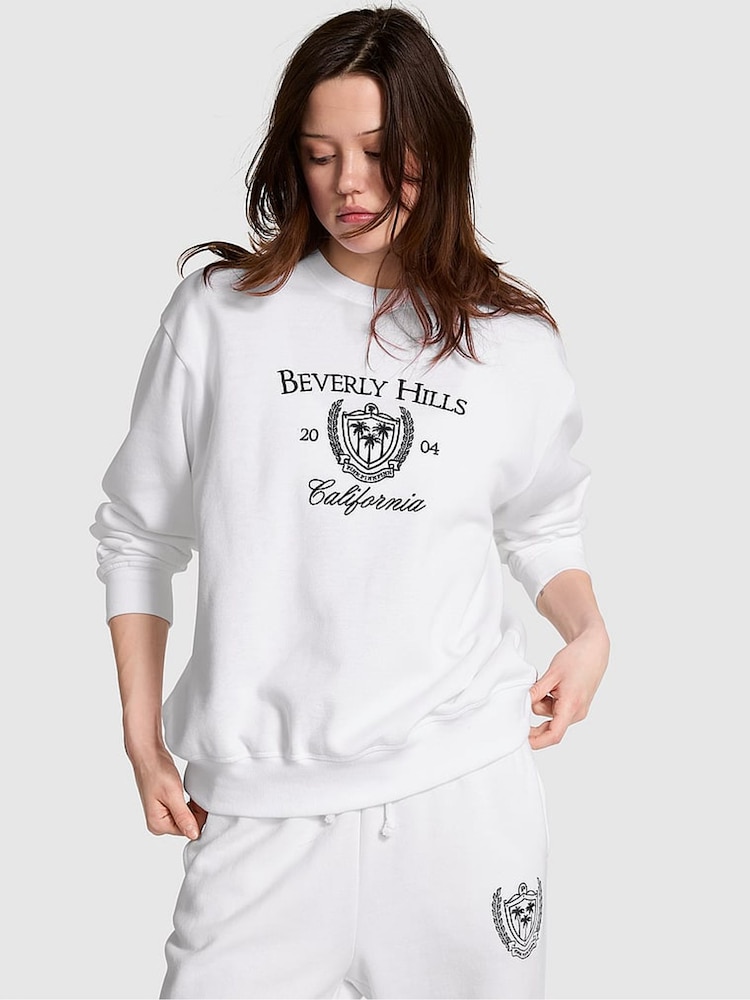 Victoria's Secret PINK Optic White Fleece Fleece Sweatshirt - Image 1 of 3 Victoria's Secret PINK Optic White Fleece Fleece Sweatshirt - Image 1 of 3