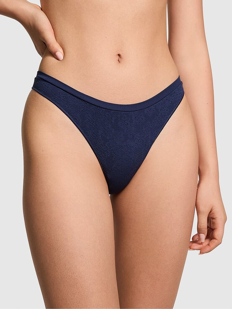 Victoria's Secret PINK Midnight Navy Blue Daisy Thong Knickers - Image 1 of 3
