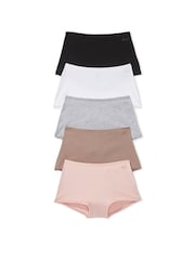 PINK Black/Grey/White/Brown/Pink Short 5 Pack Knickers - Image 1 of 3