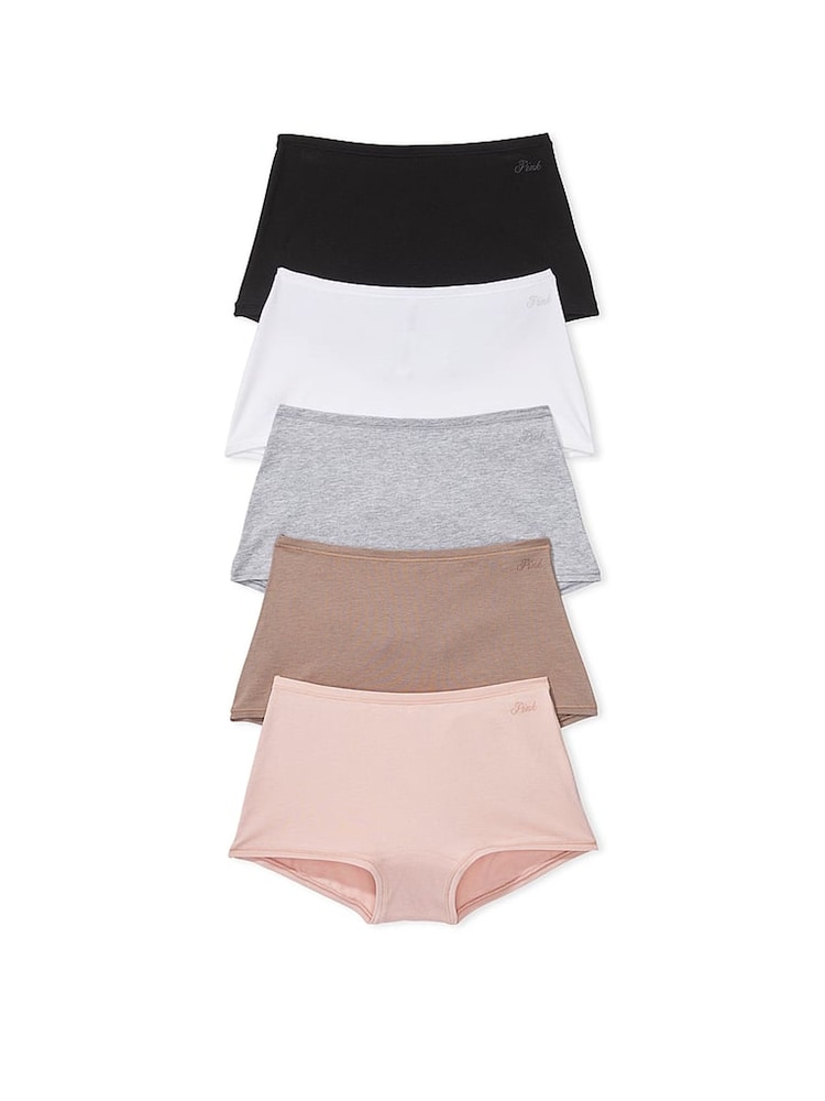 Victoria's Secret PINK Black/Grey/White/Brown/Pink Short 5 Pack Knickers - Image 1 of 3 Victoria's Secret PINK Black/Grey/White/Brown/Pink Short 5 Pack Knickers - Image 1 of 3